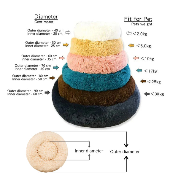 Donut calming dog bed in plush faux fur