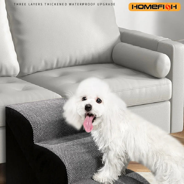 3-step foam pet stairs with washable cover for senior dogs